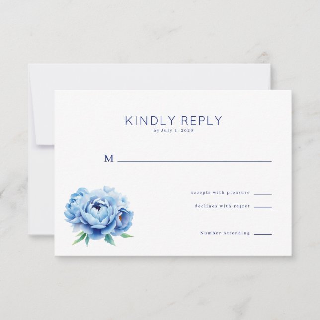 Elegant Blue Floral RSVP Card OSA Kort (Framsida)