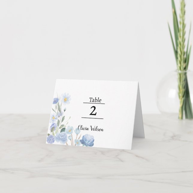Elegant Blue Floral Table Card Tack Kort (Framsida)