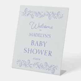 Elegant Blue Floral Vines Baby Shower Welcome Sign