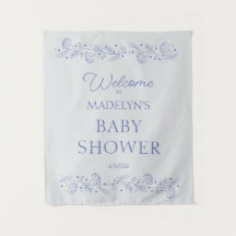 Elegant Blue Floral Vines Baby Shower Welcome Sign