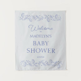 Elegant Blue Floral Vines Baby Shower Welcome Sign