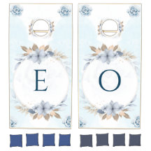 Elegant Blue Floral Wedding Cornhole Set 