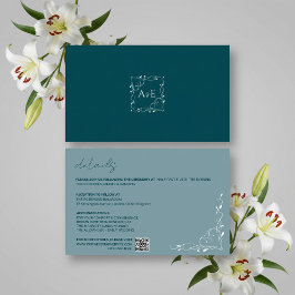 Elegant Blue Floral Wedding Details Card OSA Kort