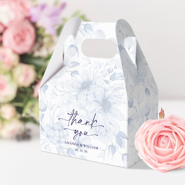 Elegant Blue Floral Wedding Favor Box Presentaskar (Skapare uppladdad)