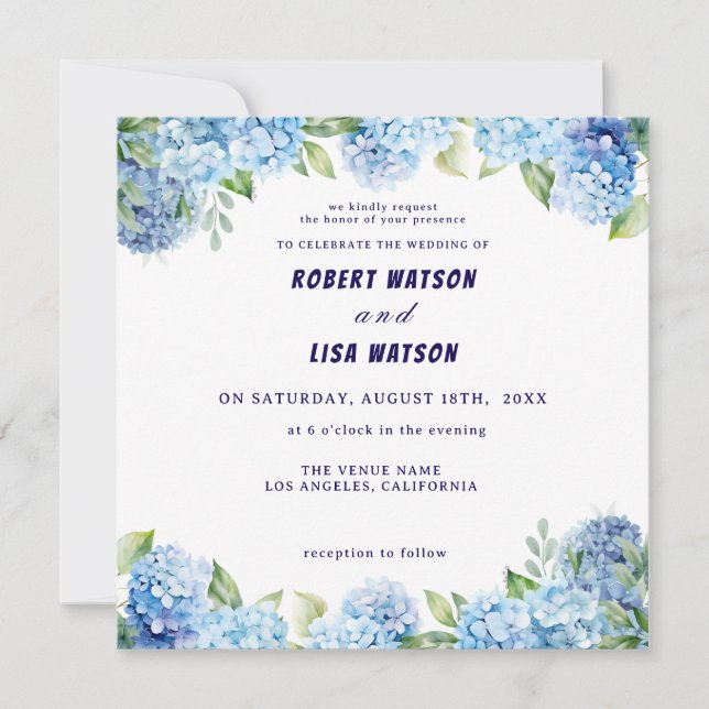 Elegant Blue Floral Wedding  Inbjudningar (Framsida)
