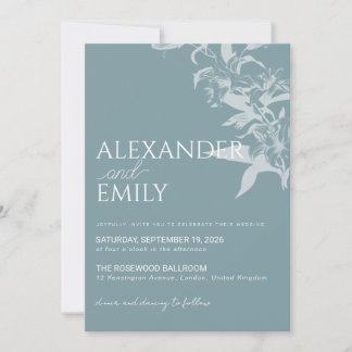 Elegant Blue Floral Wedding Invitation Inbjudningar
