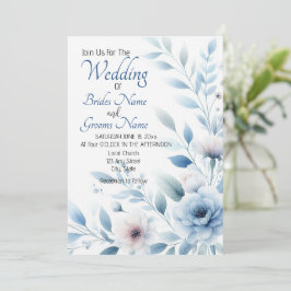 Elegant Blue Floral Wedding Invitation Inbjudningar