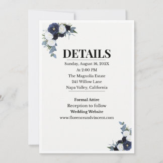 Elegant Blue Floral Wedding Invitation Inbjudningar