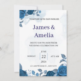 Elegant Blue Floral Wedding Invitation Inbjudningar