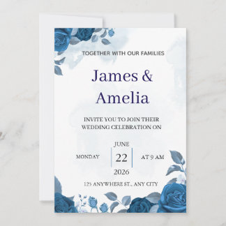 Elegant Blue Floral Wedding Invitation Inbjudningar