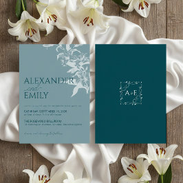 Elegant Blue Floral Wedding Invitation Inbjudningar