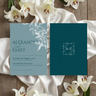 Elegant Blue Floral Wedding Invitation Inbjudningar