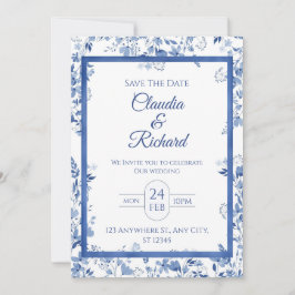 Elegant Blue Floral Wedding Invitation  Inbjudningar