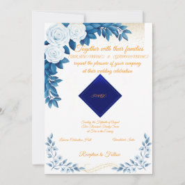 Elegant Blue Floral Wedding Invitation on White Inbjudningar