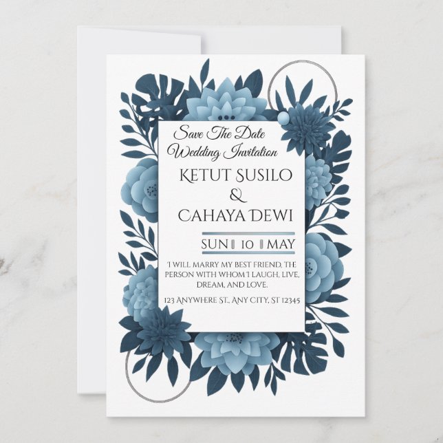  Elegant Blue Floral Wedding Invitation Template   Inbjudningar (Framsida)