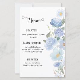 Elegant Blue Floral Wedding Menu