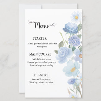 Elegant Blue Floral Wedding Menu