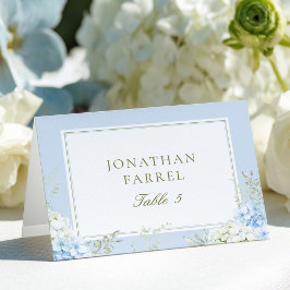 Elegant Blue Floral Wedding Place Cards Bordsnummer