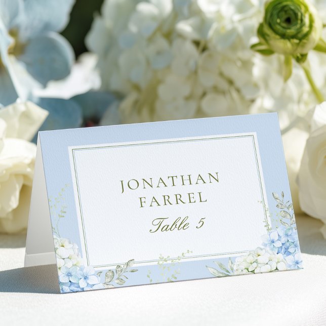 Elegant Blue Floral Wedding Place Cards Bordsnummer (Skapare uppladdad)