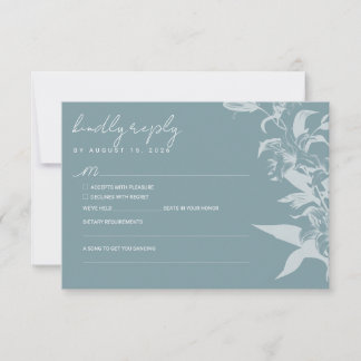 Elegant Blue Floral Wedding RSVP Card OSA Kort