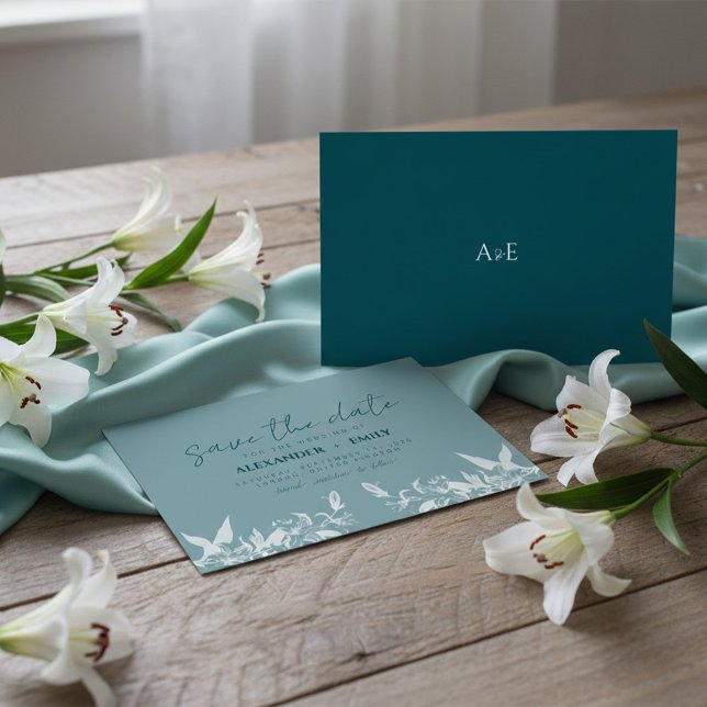 Elegant Blue Floral Wedding Save the Date Card OSA Kort (Skapare uppladdad)