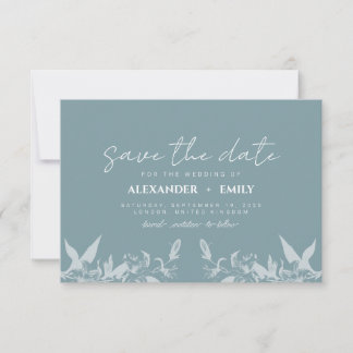 Elegant Blue Floral Wedding Save the Date Card OSA Kort