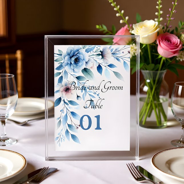Elegant Blue Floral Wedding Table Card Bordsnummer (Skapare uppladdad)