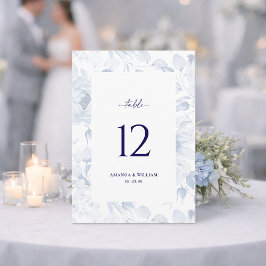 Elegant Blue Floral Wedding Table Number Card Inbjudningar