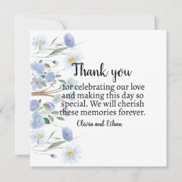 Elegant Blue Floral Wedding Thank You Card Tack Kort