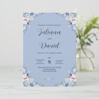 Elegant Blue Floral Wedding Tropical wedding  Inbjudningar