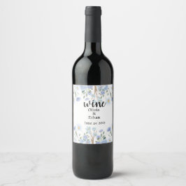 Elegant Blue Floral Wedding Wine Label Vinflaska Etikett