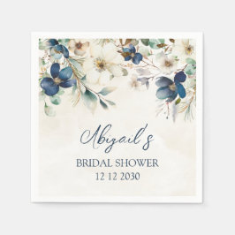 Elegant Blue Floral Winter Bridal Shower Napkin Pappersservett