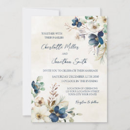 Elegant Blue Floral Winter Wedding Invitations Inbjudningar