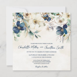 Elegant Blue Floral Winter Wedding Invitations Inbjudningar