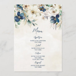 Elegant Blue Floral Winter Wedding Menu Meny