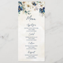Elegant Blue Floral Winter Wedding Menu