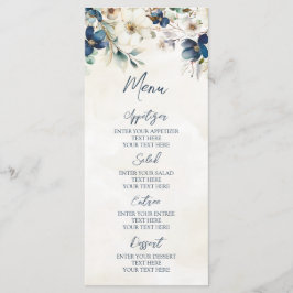 Elegant Blue Floral Winter Wedding Menu Meny