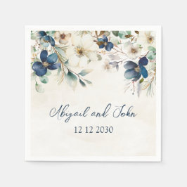 Elegant Blue Floral Winter Wedding Napkin Pappersservett