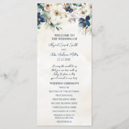 Elegant Blue Floral Winter Wedding Program