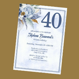 Elegant Blue Florals Women's 40th Birthday Party Inbjudningar