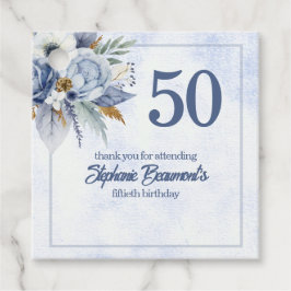 Elegant Blue Florals Women's 50th Birthday Party Gåvor Etiketter