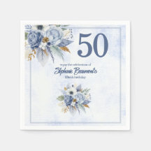 Elegant Blue Florals Women's 50th Birthday Party