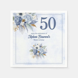 Elegant Blue Florals Women's 50th Birthday Party Pappersservett