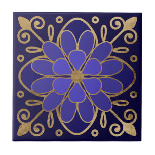 Elegant Blue Flower Azulejo Kakelplatta