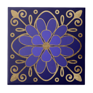 Elegant Blue Flower Azulejo Kakelplatta