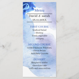 Elegant Blue Flower Bröllop Middag Meny