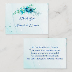 Elegant Blue Flower Customized Bröllop Tack Anteckningskort