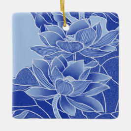 Elegant Blue Flower Lotus Mandala Lily Chinoiserie Julgransprydnad Keramik