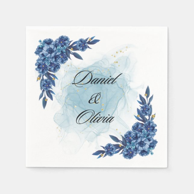 "Elegant Blue Flower Napkins for Your Special Day" Pappersservett (Framsidan)