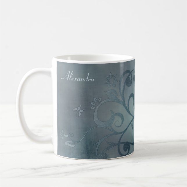 Elegant Blue Flower Swirl Mugg (Vänster)